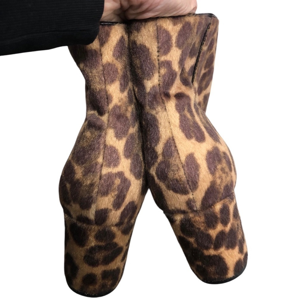 Nine West Leopard Faux Fur Boots Women's 8.5 Block Heel Midcalf Mob Wife Classic - Picture 4 of 7